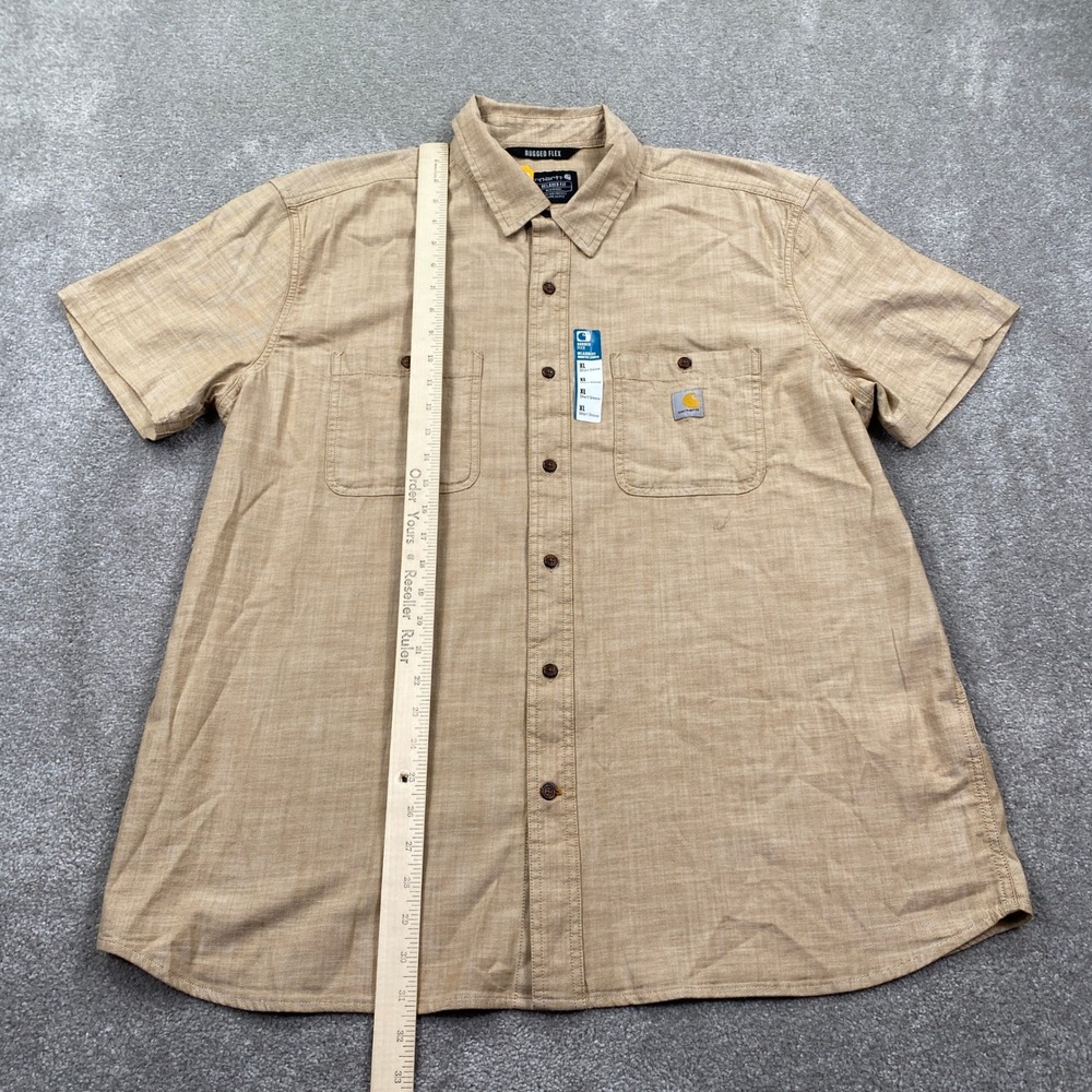 Carhartt Rugged Flex Relaxed Fit Short Sleeve Button Up Shirt Tan Mens XL - Picture 5 of 12